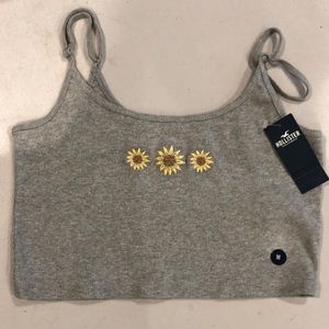 Embroidered sunflowers cropped tank